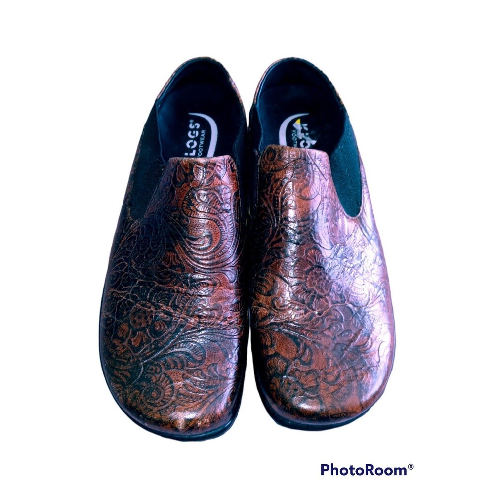 Safe Tstep Comfort Clogs Leather Brown Floral Size 9M